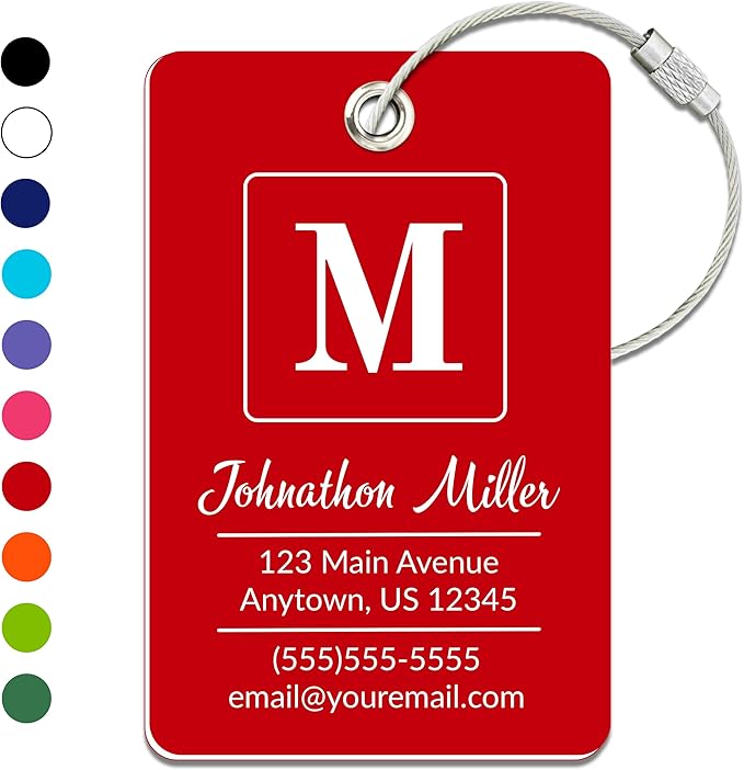 Personalized Luggage Tag | Custom Luggage Tags for Suitcases | Kids Backpack Tag | 10 Color Options & Choose Font, Font Color