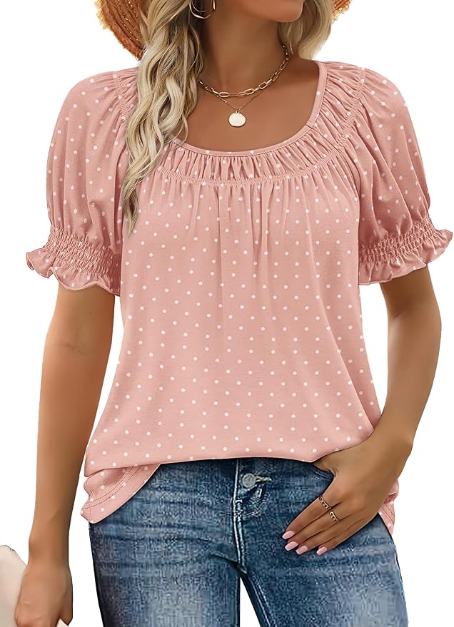 WIHOLL Womens Short Sleeve Square Neck Summer Tops Dressy Casual Blouses Trendy Clothes 2026