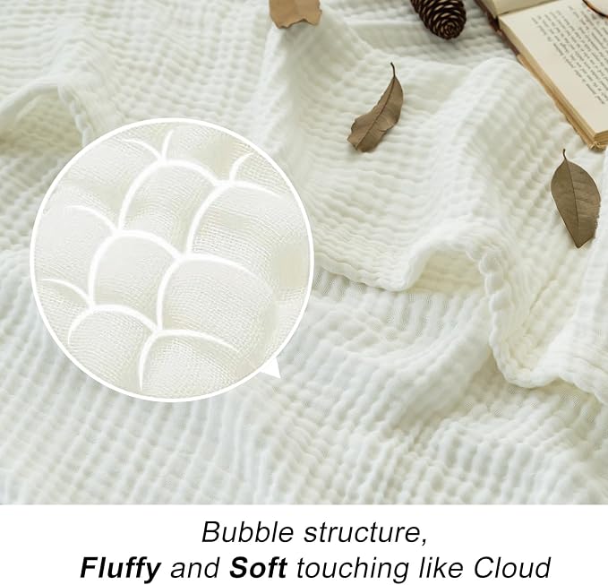 EMME Cotton Muslin Large Throw Blanket Couch Breathable Gauze Soft Lightweight Bed Blankets Adults (White,50"x70")