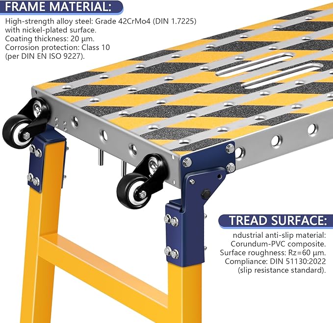 Versatile Portable Steel Work Bench with 4 Wheels, 55'' × 14.2'' Foldable Welding Table with Height Adjustment, Heavy Duty Steel Construction Galvanized Tabletop Workbench with 1102 LBS