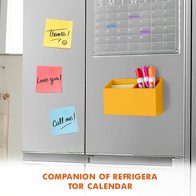 BEYGORM Magnetic Dry Erase Marker Holder for Whiteboard & Refrigerator | Non-slip Acrylic Pen Holder for Classroom, Fridge Magnet, Locker Organizer Accessories, Teacher & School Supplies(Orange)
