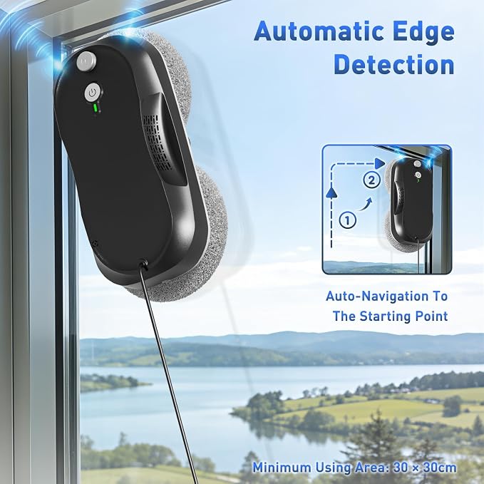 KKI Window Cleaning Robot, Auto-Dual Spray,for High-Rise Windows 10Cloths | Robot Window Cleaner Dual Max 6400pa, 3 Cleaning Modes & Edge Detection, Remote Control ,Anti-drop,UPS Battery