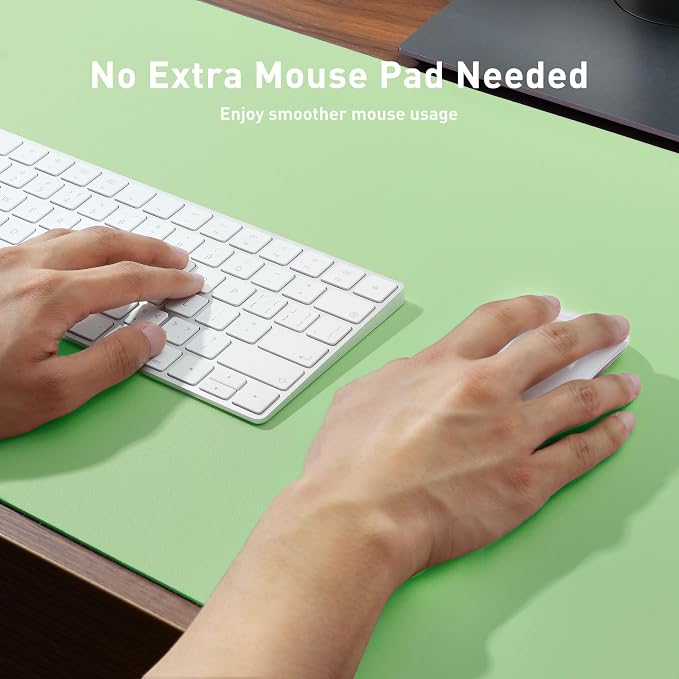 Aothia Faux Leather Desk Mat – Large Mouse Pad, Non-Slip PU Leather Blotter, Waterproof Writing Surface for Office and Home (Foam Green, 47.2" x 23.6")