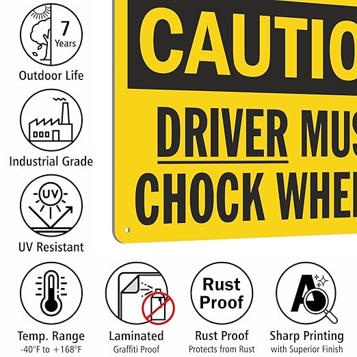 SmartSign-S-0617-AL "Caution - Driver Must Chock Wheels" Sign | 10" x 14" Aluminum
