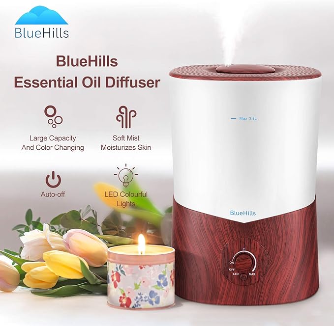 BlueHills Premium Set of Two Large 2500 ML and 3000 ML XL Essential Oil Diffusers Humidifier Combo for Large Room Home with Décor LED Lights Great Gift – Value Pack of Dark Wood Grain.