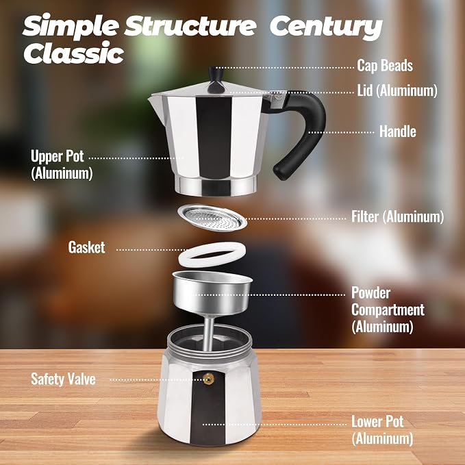 9 Cup Aluminum Moka Pot Classic Stovetop Espresso Coffee Maker 450ml 15oz Coffeemaker Percolator Mocha Pot Greca Coffee Maker Cafe Makers for Italian and Cuban Café Brewing Silver