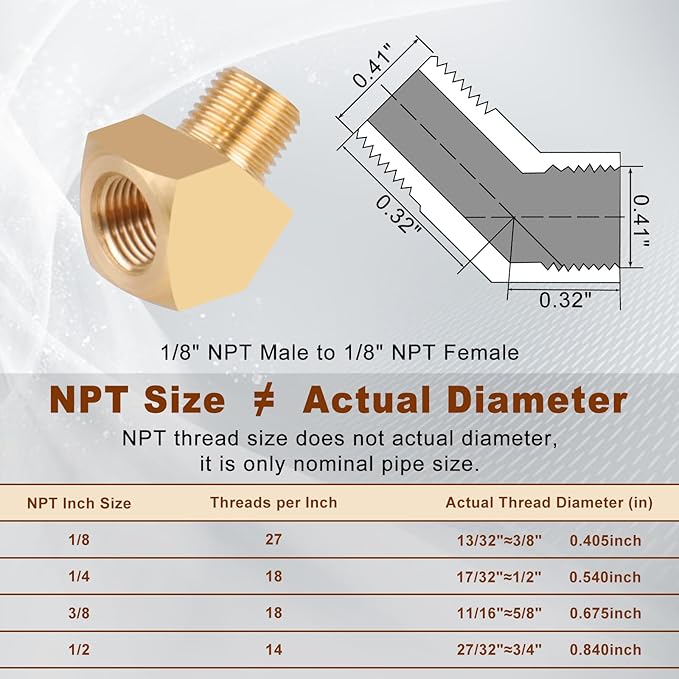 5pcs 1/8??Brass Fittings 45 Degree Barstock Street Elbow 1/8" NPT Male Pipe to 1/8" NPT Female Pipe Elbow Forged Brass Pipe Fittings