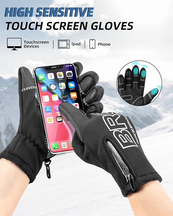 ROCKBROS Winter Cycling Gloves for Men Women Water Resistant Touch Screen Gloves Shock-Absorbing Full Finger Biking Glove Anti-Slip Motorcycle Mountain Bike Gloves, for Fishing, Driving, Golfing