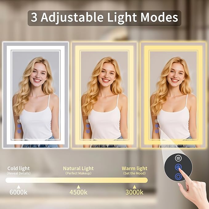 30"x30" LED Bathroom Mirror with Lights, Anti-Fog, Backlit + Front Lit, Dimmable, Led Vanity Mirror for Wall, Lighted Bathroom Mirror,3 Colors, Shatter-Proof Tempered Glass