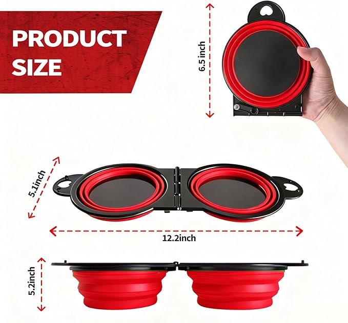 Collapsible Magnetic Parts Tray Set, New Upgraded Version Magnetic Trays, Integrated 5.1" Round Dual Silicone Bowls, Multi-Use Nuts And Bolts Organizer, Bonus Hook for On-the-Go Carry (red2.0)