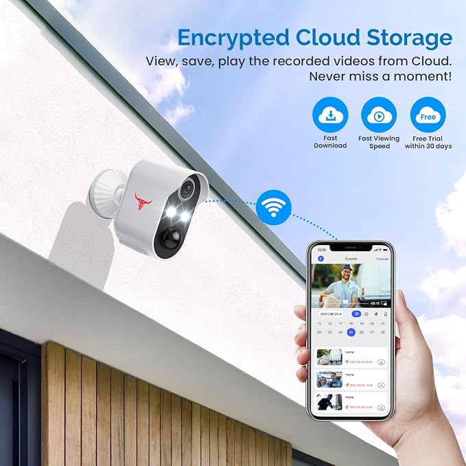 1080P Wireless Security Camera Outdoor, Battery Powered, AI Human Detection, Color Night Vision, 2-Way Audio, IP65 Waterproof, 2.4G Wi-Fi, Cloud Storage (1 Spotlight)