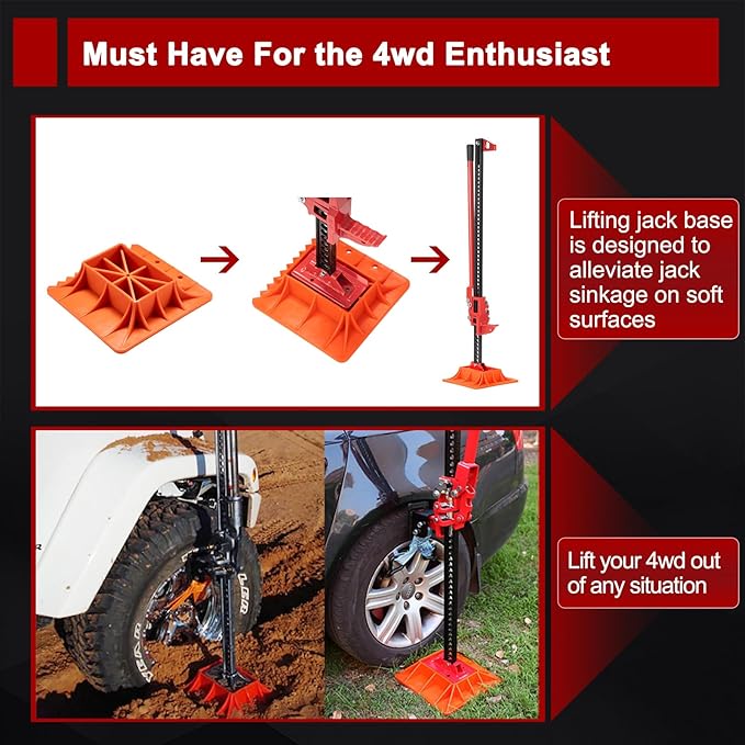 BUNKER INDUST Farm Jack 48" with Jack Base Mate,High Lift Tire Jack Stand Plate Offroad Sand Mud Snow Recovery Kit for Car Truck Jeep ATV SUV UTV