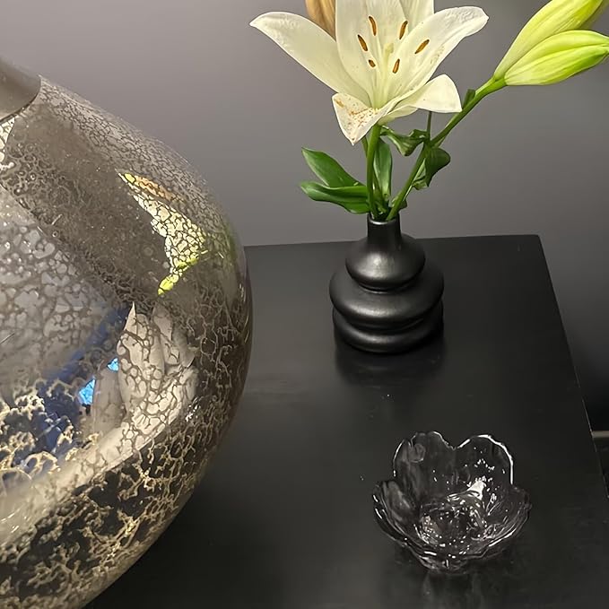 Black Crystal Flower Jewelry Ring Dish, Clear Trinket Bowl, Cute Nightstand Decor Ring Holder for Women, Home Decor Gifts for Women, Wedding, Birthday, Mother's Day