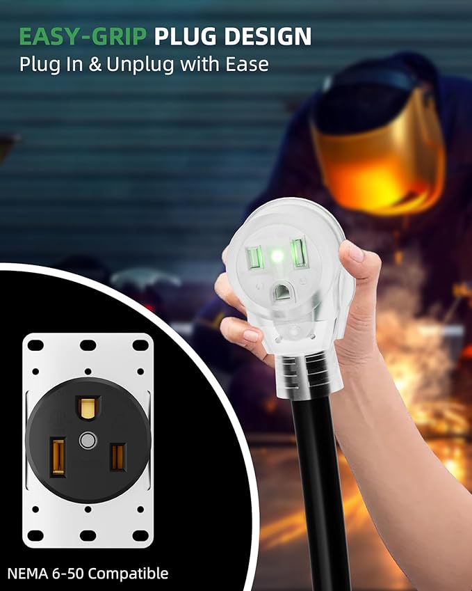 25ft 250V Welder Extension Cord, 8 Gauge Heavy Duty Outdoor Welding Cord with LED Indicator, NEMA 6-50P to 6-50R, 30 Amp 3 Prong Power Extension for Welding Machines, 8 AWG STW, ETL Listed