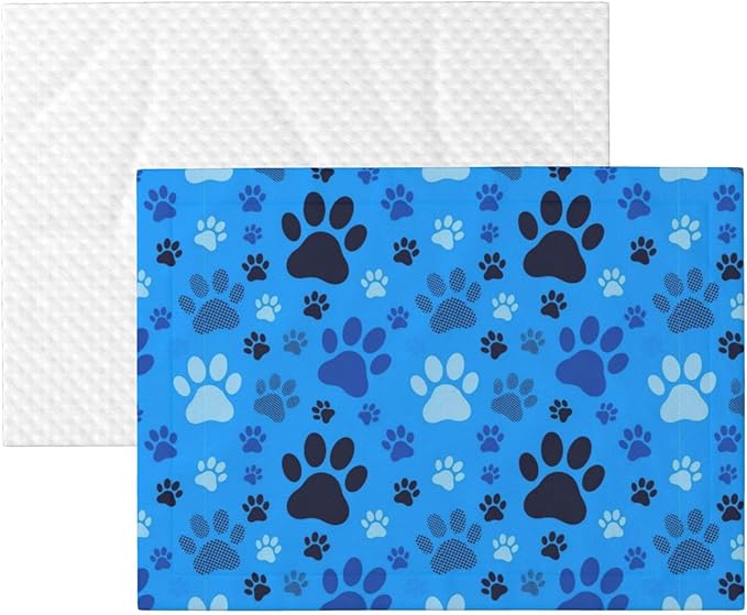Double Sided Pet Throw for Dogs Who Shed, Blue Puppy Pug Dog Paw Print, Reversible Blanket with Nubby Dot Side Catches Loose Fur for Easier Furniture Cleanup