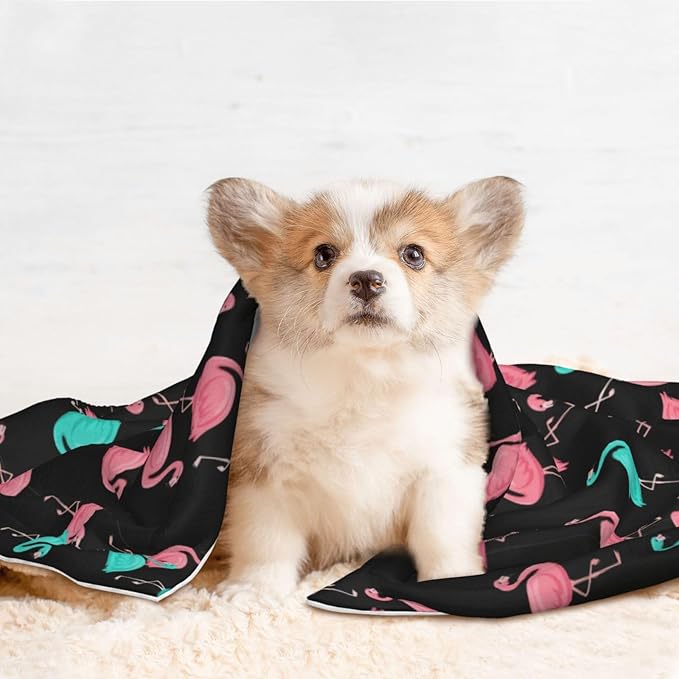 Double Sided Pet Bed Blanket for Added Cushion Warmth, Flamingo Pattern, Reversible Cover with Textured Dot Surface for Existing Beds Standalone Mat