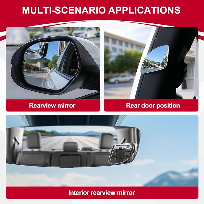 LivTee Blind Spot Car Mirror���Asymmetric Fan Shaped HD Glass Frameless Convex Rear View Mirror with wide angle Adjustable Stick for Cars SUV and Trucks, Pack of 2
