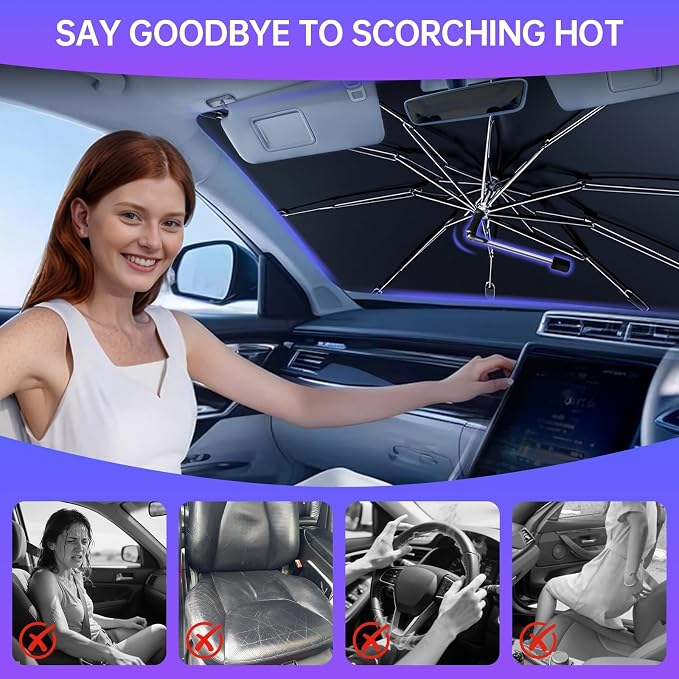 [2026 Upgrade] Windshield Sun Shade Umbrella, Scratch-Free Car Sunshade for SUVs, Foldable Automotive Interior Sun Protection | Highly UV Block Coating Auto Heat Shield Accessories(XX-Large)