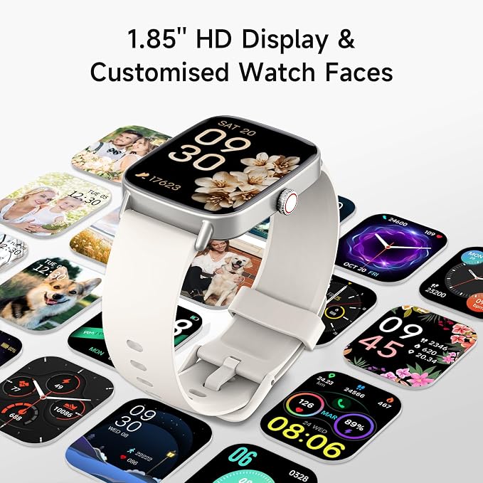 Smart Watch for Women, 1.85" HD Smartwatch Compatible iPhone/Samsung/Android (Answer/Make Calls), 100+ Sport Modes Fitness Tracker with Heart Rate/Sleep/SpO2 Monitor, IP68 Waterproof (Beige)