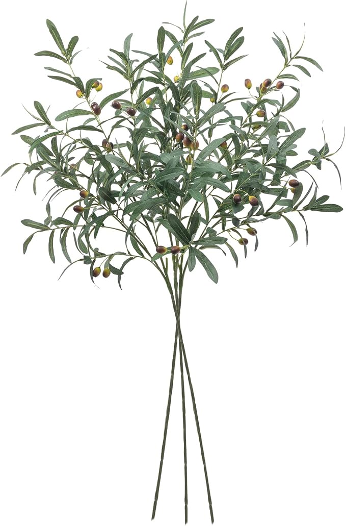 SHACOS 3 PCS 39" Fake Olive Tree Branches Olive Stems Large Tall Artificial Greenery Stems Bulk Faux Olive Branches for Vase Olive Leaves Plant Branch Greenery Decor