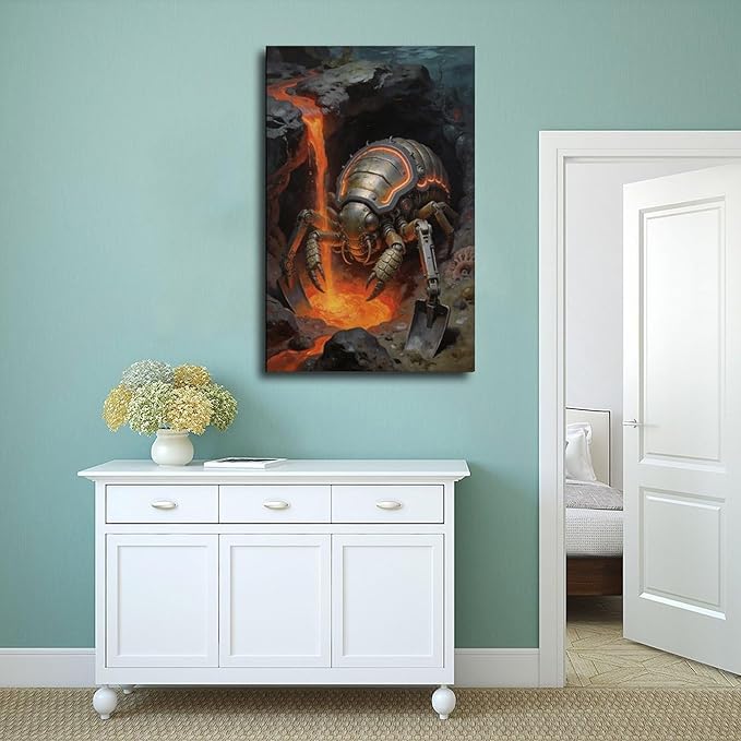 Framed Steampunk Mechanical Trilobite Wall Art - Volcanic Underwater Retro Poster for Garage Apartment Decor 20x30inch(50x75cm)