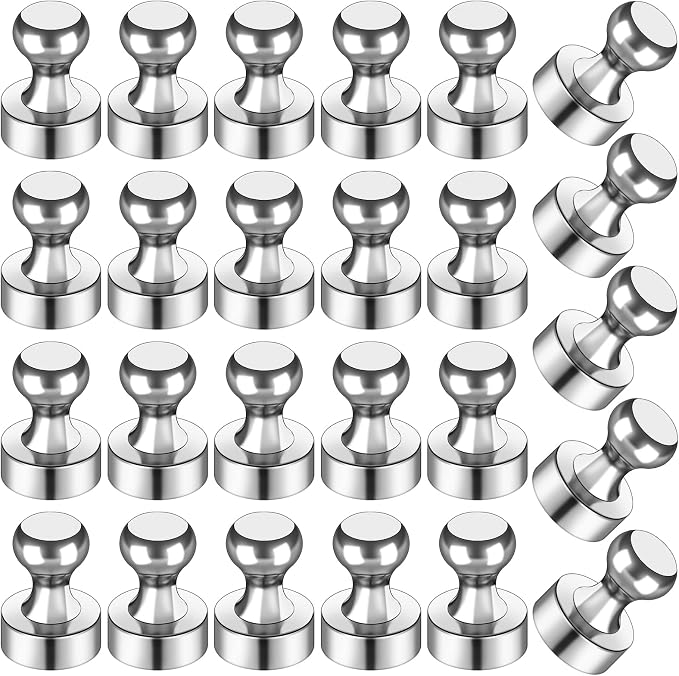 LOVIMAG Fridge Magnets 25Pcs, Magnet for Refrigerator Whiteboard, Silver | Small Strong Neodymium Metal Cute Push Pin for Classroom, Kitchen, Accessories Decorative, Office, Calendar