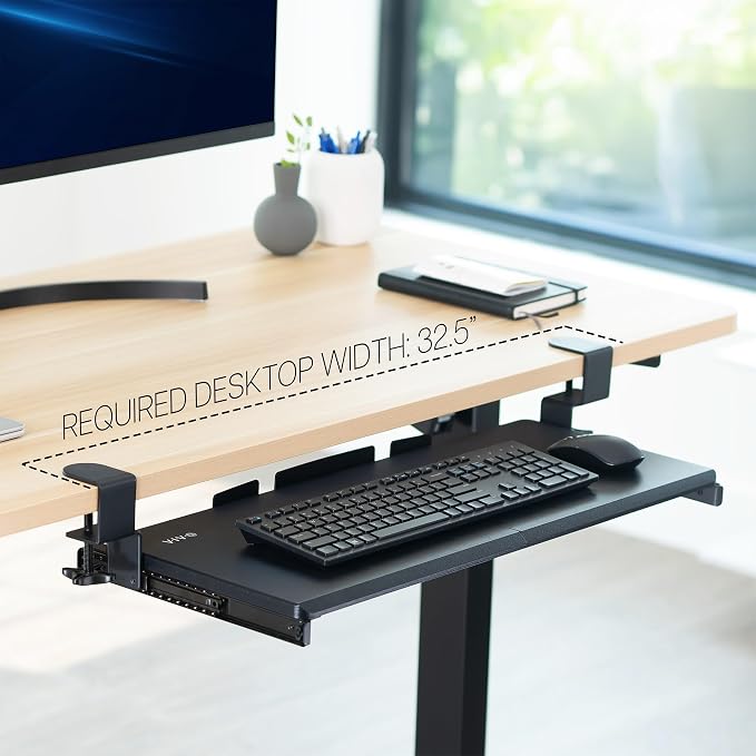 VIVO Large Keyboard Tray Under Desk Pull Out with Extra Sturdy C Clamp Mount System, 27 (33 Including Clamps) x 11 Inch Slide-Out Platform Computer Drawer for Typing, Black, MOUNT-KB05E | Keyboard Tray for Typing, Slide Out Platform, Extra Sturdy C-Cla...