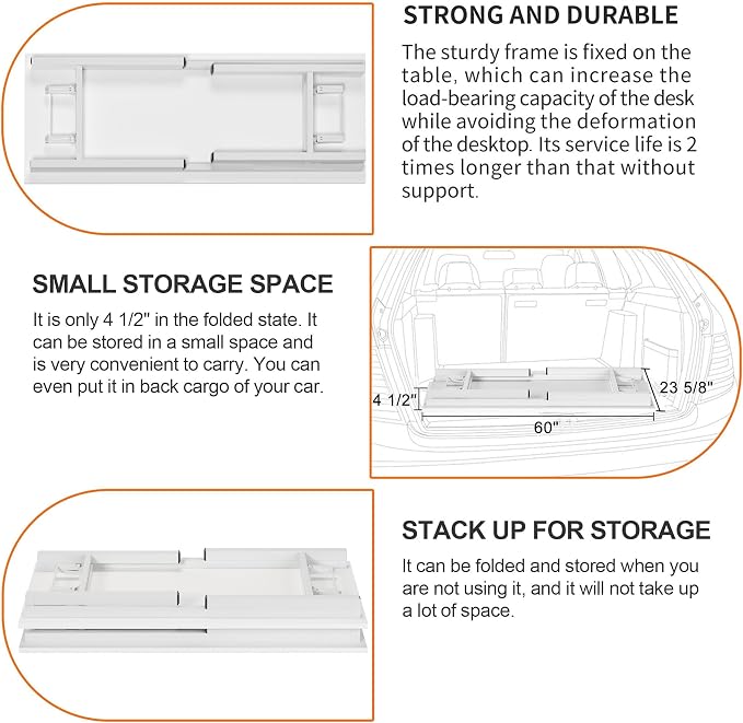 Need Office Computer Desk 60 Inch Sturdy Folding Laptop Table White | White Frame Writing Gaming Work Table/Foldable Home Office Desk/Sewing Table, No Assembly Required