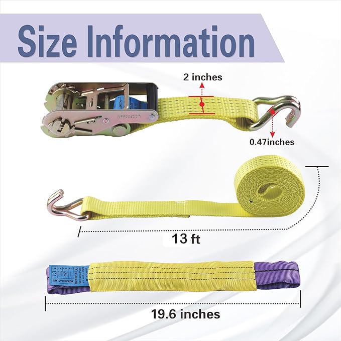 Ratchet Tie Downs Straps with Double J Hook 2 inch 13 Ft 10,000 lbs Break Strength Heavy-Duty Cargo Straps for Moving Appliances Lawn Equipment and Motorcycles Cargo Car Truck ATV 4 Pack, Yellow