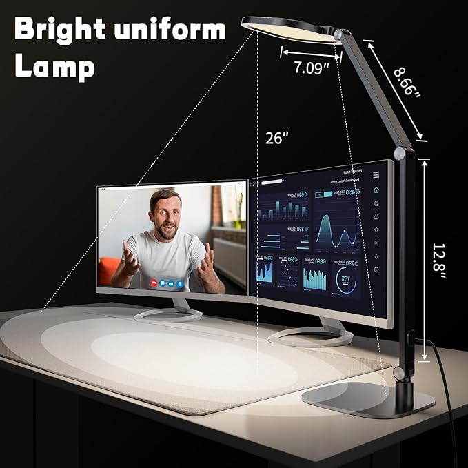 LitONES LED Desk Lamp for Home Office, Soft Edge-lit Design - Modern Style | Eye-Caring Diffused Light, Professional Computer Light for Reading, Crafts & Zoom, Dimmable with 30 Modes, Memory & Timer
