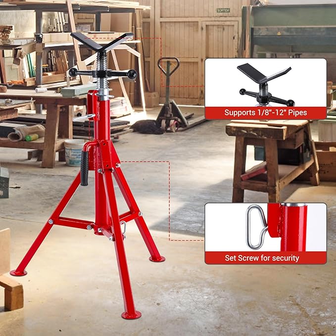 V Head Pipe Jack Stands for Welding, 28-52 Inch Adjustable Height, 1/8" to 12" Pipe Capacity, 2500 LB Heavy Duty Carbon Steel Body More Durable, Folding Portable Pipe, Steel Welding Stand