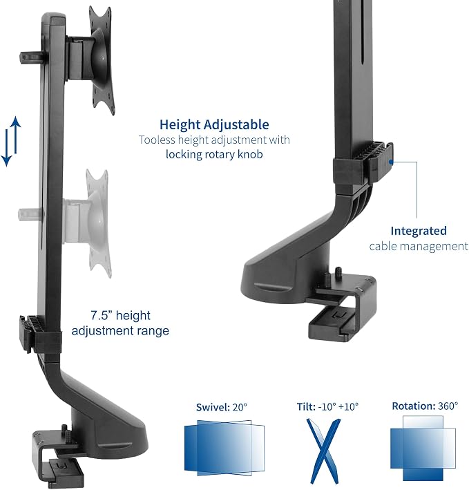 VIVO Adjustable Single Monitor Mount for Sit-Stand Workstation, Desk Converter, Monitor Arm Fits 1 Screen up to 32 inches, STAND-V001U