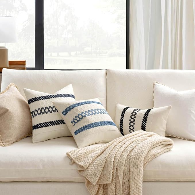 MIULEE Set of 2 Black Boho Decorative Pillow Covers 18x18 Inch | Farmhouse Couch Throw Pillows, Modern Cotton Cushion Covers, Macrame Woven Spring Home Decor for Bed Sofa Chair
