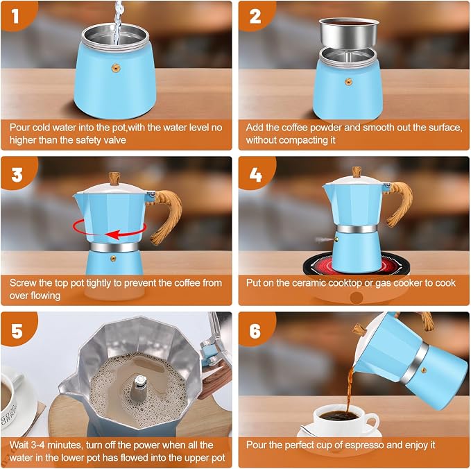 3 Cup Aluminum Espresso Stovetop Moka Pot Express Coffee Maker Percolator Italian Classic Mocha Coffee Machine for Italian and Cuban Cafe Brewing for Home & Camping 150ml 5oz