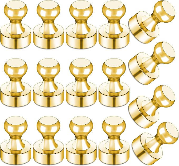 LOVIMAG Fridge Magnets 16Pcs, Magnet for Refrigerator Whiteboard, Gold | Small Strong Neodymium Metal Cute Push Pin for Classroom, Kitchen, Accessories Decorative, Office, Calendar