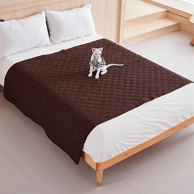 GIBZ Waterproof Dog Bed Blanket Cover Anti Slip Pet Furniture Protector Washable Large Washable Quilted Mat for Indoor, Coffee, 75x180cm