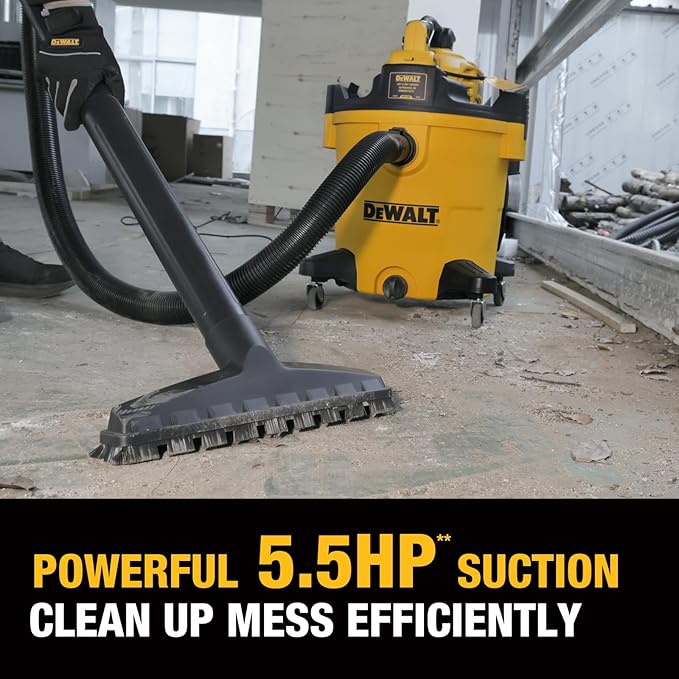 DEWALT 12 Gal Shop Vac, 5.5 HP Wet Dry Vac with Detachable Blower, High-Capacity Cleaner for Garage, Car, Workshop & Outdoor Leaves, All-in-1 DXV212PA (Reusable Bag)