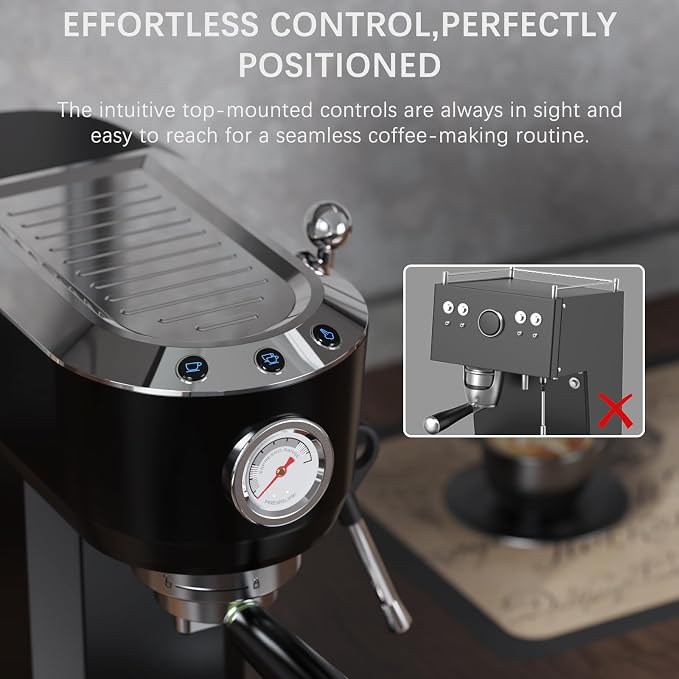 Espresso Machine with Powerful Steam Milk Frother, 20 Bar Coffee Machine for Latte, Cappuccino, Compact Espresso Maker for Home, Fast Heating, 42oz Removable Water Tank, Black