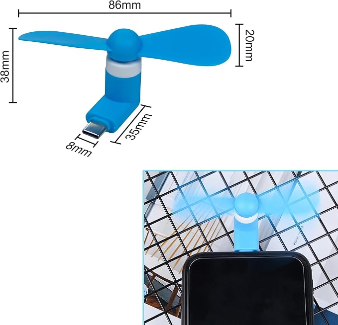 PCTC 6PCS Type C Mini Phone Fan Compatible with Samsung Galaxy S26/S25/S24 Ultra/Plus, Compatible with Apple iPhone 17/16/15 Series & More Type-C Devices