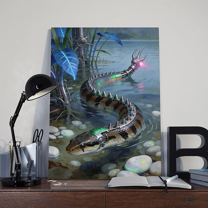 Framed Futuristic Nature Wall Art for Modern Living Room Creative Sci Fi Style Interior Decor 24x36inch(60x90cm)