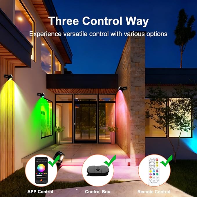 VTimes 8pcs Smart RGBW Landscape Lights IP65 Waterproof Outdoor SpotLights | Low Voltage Landscape Lighting, APP & Remote Control and Timing, Color Changing Outdoor for Yard, Garden, Lawn, Holiday Decor
