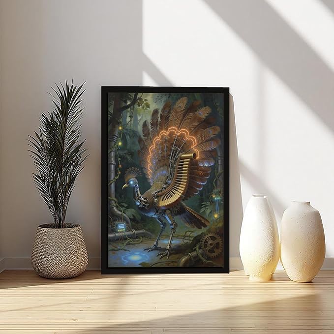 Framed Mechanical Fantasy Wall Art for Living Room TV Wall Vintage Steampunk Aesthetic Home Decor 24x36in