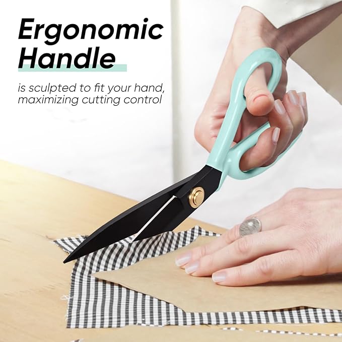 Professional Tailor Scissors Heavy Duty - Multi-Purpose Sewing Fabric Scissors for Leather Cutting Industrial Sharp Shears Home Office Arts, and Crafts (9 Inch) Green