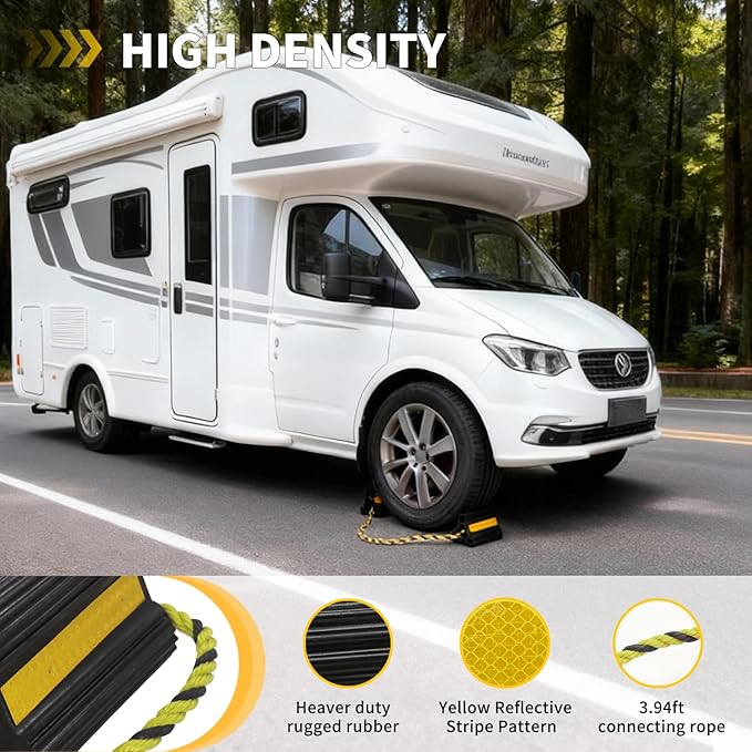 Rv Wheel Chocks for Trailers Camper Trucks and Small Aircraft Wheel Chock 2Pair4Pack Wheel Chocks Block with 3 Reflective Strips Versatile Heavy Duty Solid Rubber Wheel Immobilizers & Chocks