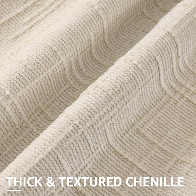 decorUhome Textured Chenille Throw Pillow Covers 18x18 Set of 2 Light Cream | Fall Modern Farmhouse Soft Cozy Slubby Couch Pillow Cases Boho Decorative Pillow Cases for Bed Sofa Living Room Home Decor