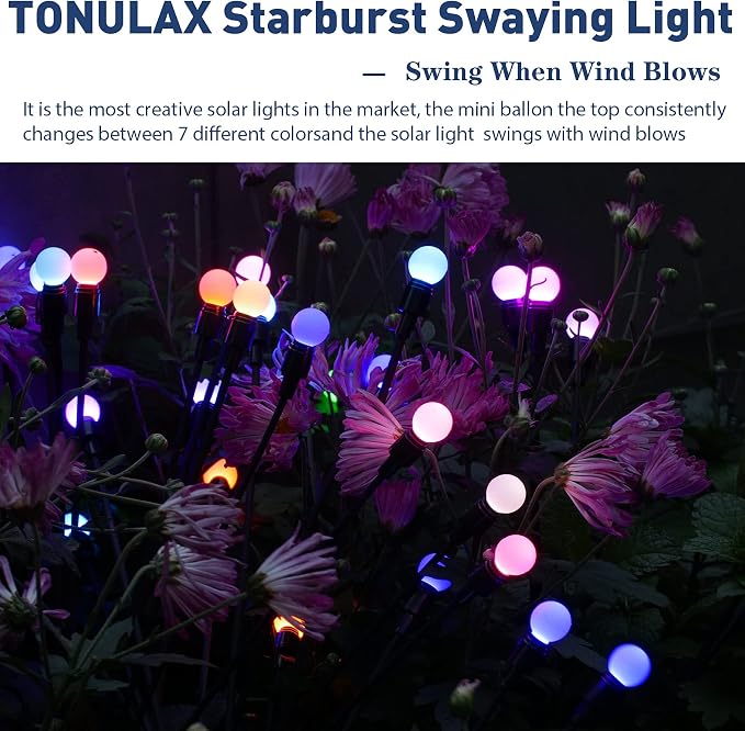 TONULAX Solar Garden Lights, Starburst Swaying Light - Swaying When Wind Blows, Solar Lights Outdoor Decorative, Color Changing RGB Light for Yard Patio Pathway Decoration(6 Pack)