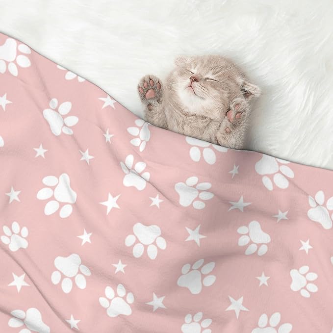 Pink Blanket for Dog Cat - Paw Throw Blanket 23x16 Stars Pet Blanket for Couch Sofa Bed