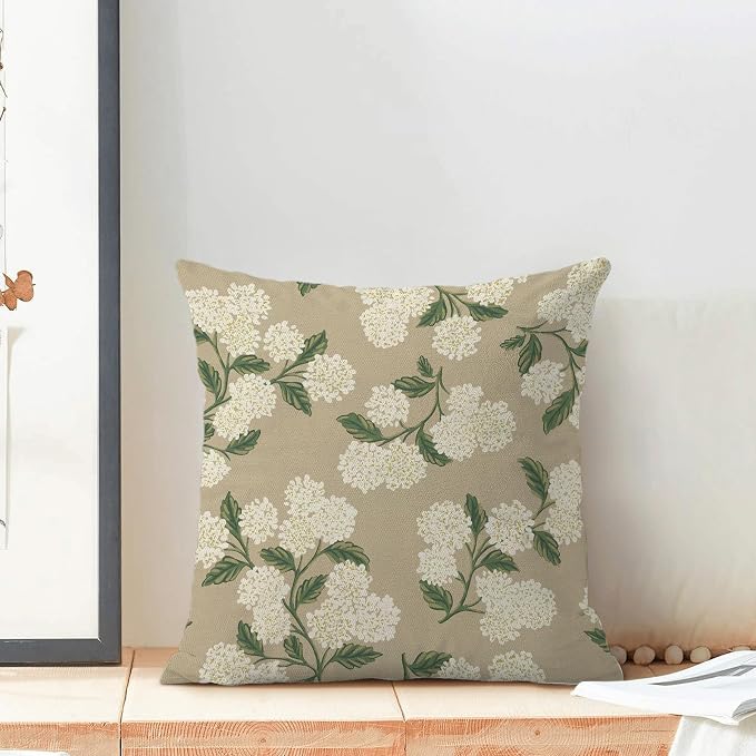 AEIOAE Spring Pillow Covers 22x22 Inch Set of 2, Beige Green Hydrangea Flower Throw Pillows Case,Floral Summer Outdoor Seasonal Decorative Farmhouse Decor Cushion Covers for Home Sofa Bed Couch