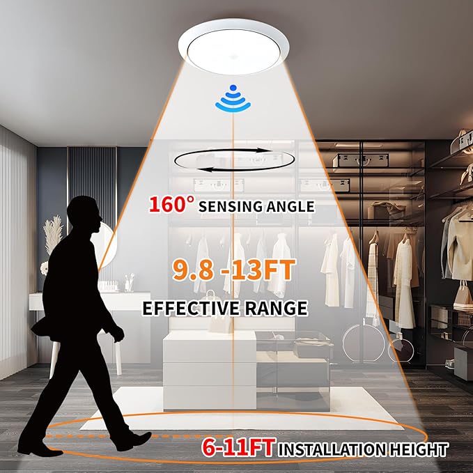Motion Sensor LED Ceiling Light, 12 Inch Flush Mount Ceiling Light 6500K Closet Lights, Motion Sensor Light Indoor for Stair Closet Porch Hallway Laundry (18W)