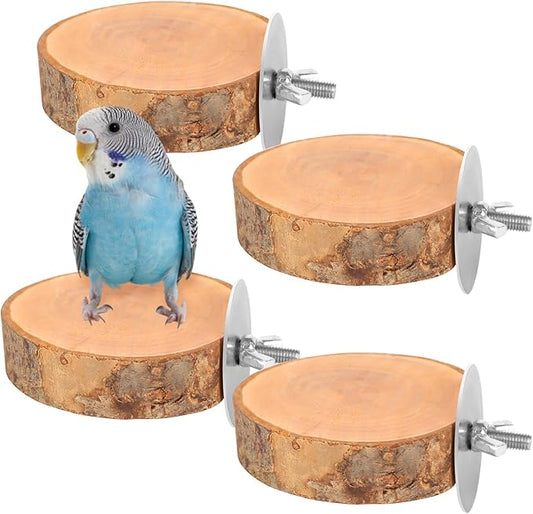 4PCS Natural Wood Round Bird Perch Platform for Cage - Parrot Perch Stand for Conures, Cockatiels, Budgies, Lovebirds, Parrotlets, Small Bird Cage Accessories